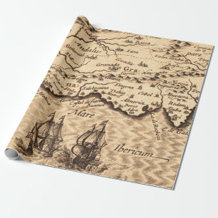 Papel De Presente Mapa antigo antigo inspirado (3)