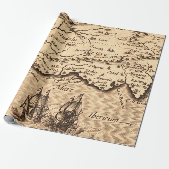 Papel De Presente Mapa antigo antigo inspirado (3) (Desenrolado)