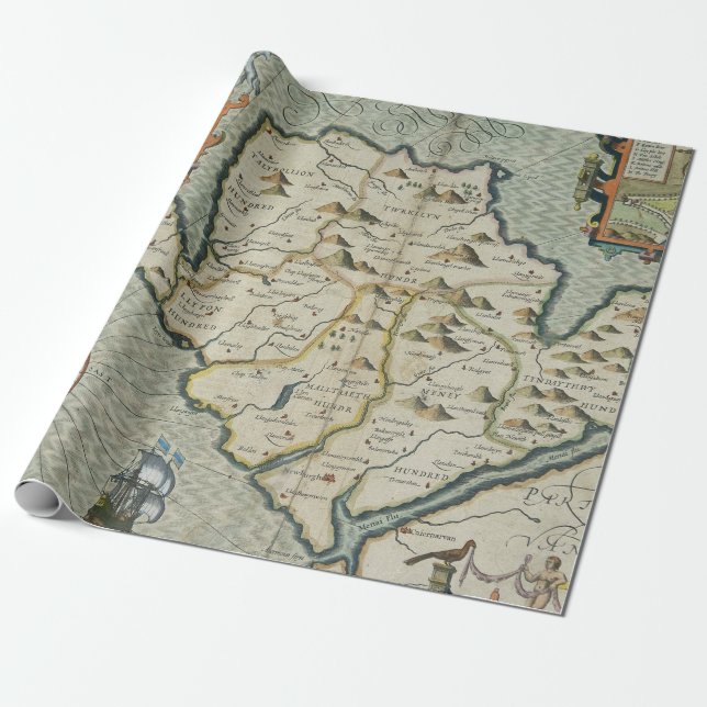 Papel De Presente Mapa antigo antigo inspirado (7) (Desenrolado)