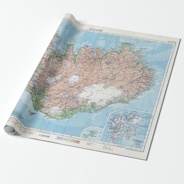 Papel De Presente Mapa Antigo da Islândia (Desenrolado)