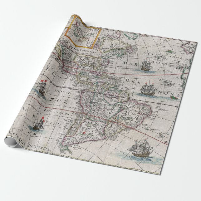 Papel De Presente Mapa Antigo do Lago Parime da América (Desenrolado)