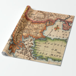 Papel De Presente Mapa Antigo do Mar Negro com Regiões Gravadas em P