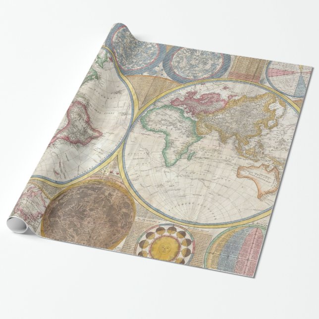 Papel De Presente Mapa Antigo do Mundo (Desenrolado)