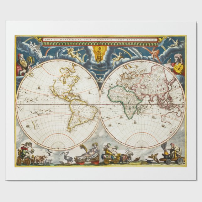 Papel De Presente Mapa Antigo Impresso (Aberto)