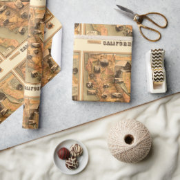 Papel De Presente Mapa Antigo Restaurado e Único da Califórnia, 1885