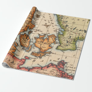 Papel De Presente Mapa Báltico Antigo da Dinamarca e Estreitos Sueco