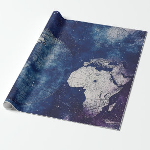Papel De Presente Mapa Celestial Antigo Roxo Cósmico do Mundo