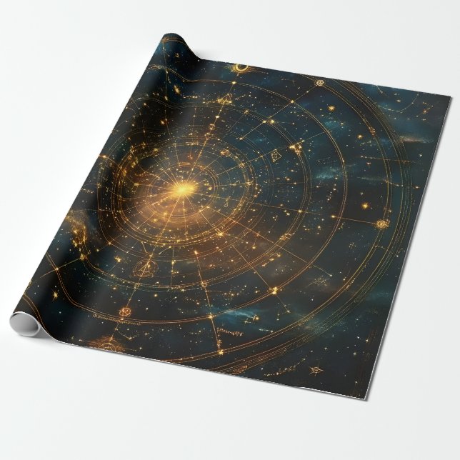 Papel De Presente Mapa Celestial das Estrelas do ouro (3) (Desenrolado)