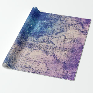 Papel De Presente Mapa Celestial Roxo Místico do Mundo