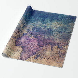 Papel De Presente Mapa Celestial Vintage Roxo Gótico