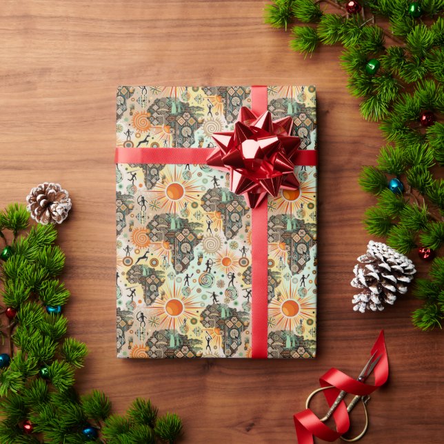 Papel De Presente Mapa da África com Elementos Tribais Decorativos (Presente de Natal)