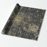 Papel De Presente Mapa da cinza e da folha de ouro<br><div class="desc">Cinza e papel de embrulhamento de mapas antigos de ouro.</div>