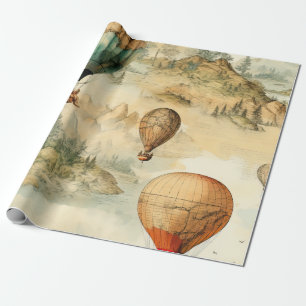 Papel De Presente Mapa da Montanha de Balão de Ar Quente Caprichoso