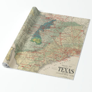 Papel De Presente Mapa da Vintage dos Campos do Texas Petróleo e Gás