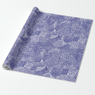 Papel De Presente Mapa de Patches do Abstrato - Branco no Azul Marin