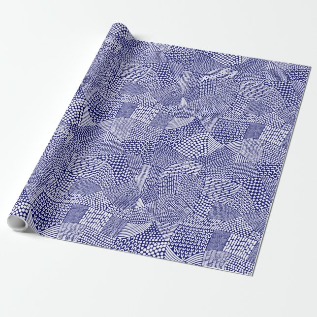 Papel De Presente Mapa de Patches do abstrato - Branco no Azul Profu (Desenrolado)