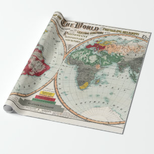 Papel De Presente Mapa de Religiões Missionárias Mundiais Vintage de