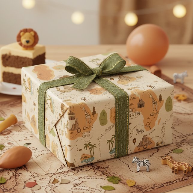 Papel De Presente Mapa de Safari Personalizado para Crianças ID1269 (Criador carregado)