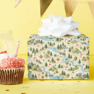 Papel De Presente Mapa de Trilha de Aventura de Aniversário Padrão