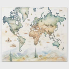 Papel De Presente Mapa de Viagem Aquarela