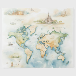 Papel De Presente Mapa de Viagens aquarela