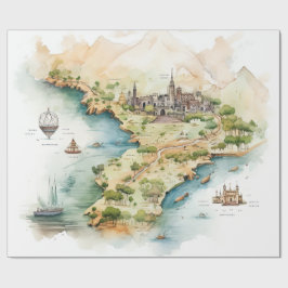 Papel De Presente Mapa de Viagens aquarela