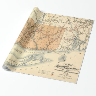 Papel De Presente Mapa do Caminho de Ferro de Connecticut Vintage (1