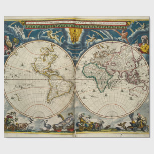 Papel De Presente Mapa do mundo antigo - Blaeu, Joana 1664