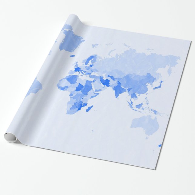 Papel De Presente Mapa do mundo azul pálido amarrotado (Desenrolado)