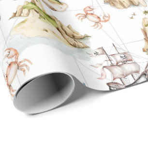 Papel De Presente Mapa do tesouro da aventura marítima bússola