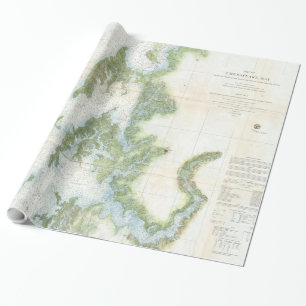 Papel De Presente Mapa do vintage da baía de Chesapeake (1857)