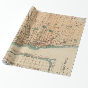 Papel De Presente Mapa do vintage de Chicago Illinois (1889)