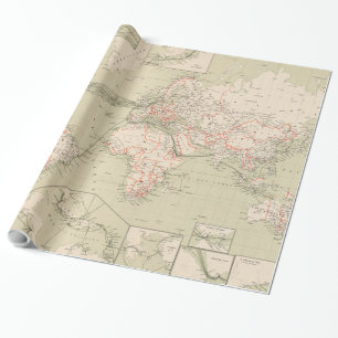 Papel De Presente Mapa do vintage do mundo (1898)