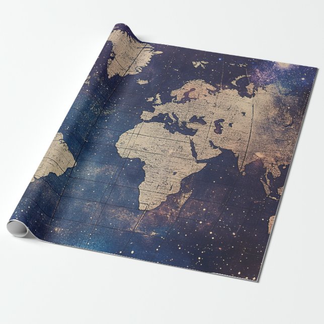 Papel De Presente Mapa Estelar Celestial Roxo do Velho Mundo (Desenrolado)