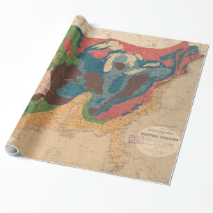 Papel De Presente Mapa Geológico de Vintage nos Estados Unidos (1872
