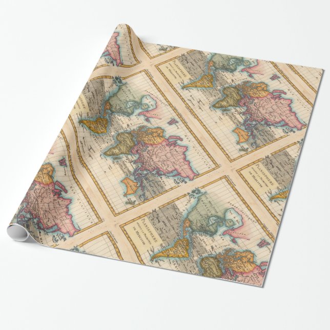 Papel De Presente Mapa Mundial 1780 Bonne Antique Planisferio  (Desenrolado)