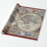 Papel De Presente Mapa Mundial Antiquado nº 3<br><div class="desc">Mapa Mundial Antiquado nº 3 partido personalizável Elegante, na moda e chic e convites para comemorações e acessórios com um namorando de mapa mundial colorido de 1626 por John Speed. Observe que esta é uma design gráfica / foto que é transferida para o produto subjacente e não contém tecidos, fita,...</div>