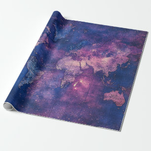 Papel De Presente Mapa Mundial Celestial Vintage Roxo Real