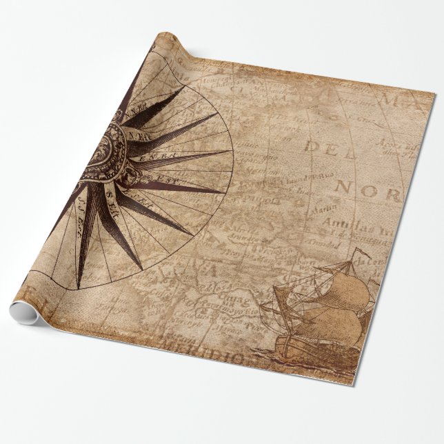 Papel De Presente Mapa Mundial da Idade da Descoberta da Entrega à V (Desenrolado)