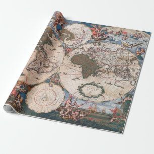 Papel De Presente Mapa Mundial de Cornelis Danckerts na Parede