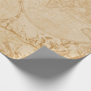 Papel De Presente Mapa Mundial do Vintage Tan