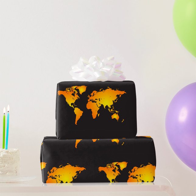 Papel De Presente Mapa Mundial Radiante em Laranja e Amarelo (Criador carregado)