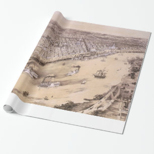 Papel De Presente Mapa pictórico do vintage de Nova Orleães (1851)