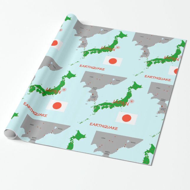 Papel De Presente Mapa Sísmico do Terremoto no Japão (Desenrolado)