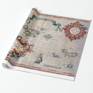 Papel De Presente Mapa velho de Açores - exploração da navigação do