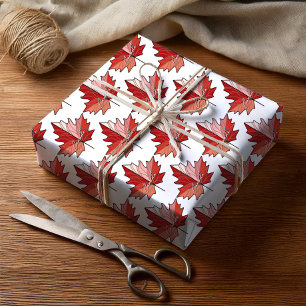 Papel De Presente Maple Leaf Pattern Contemporâneo Canadense ID1071