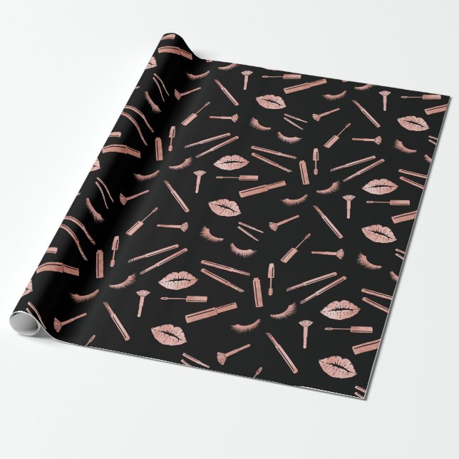Papel De Presente Maquiagem, sobrancelha, Olhos, Lashes, Rosa Dourad (Desenrolado)