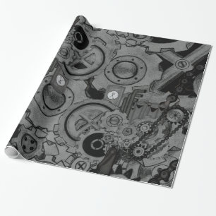 Papel De Presente Máquina Vapor (Monocromo)