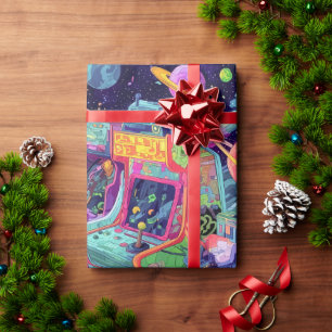 Papel De Presente Máquinas de Arcade Retrô no Espaço