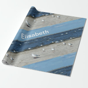 Papel De Presente mar, água, gaivota, ave, viagem, azul, céu, embrul